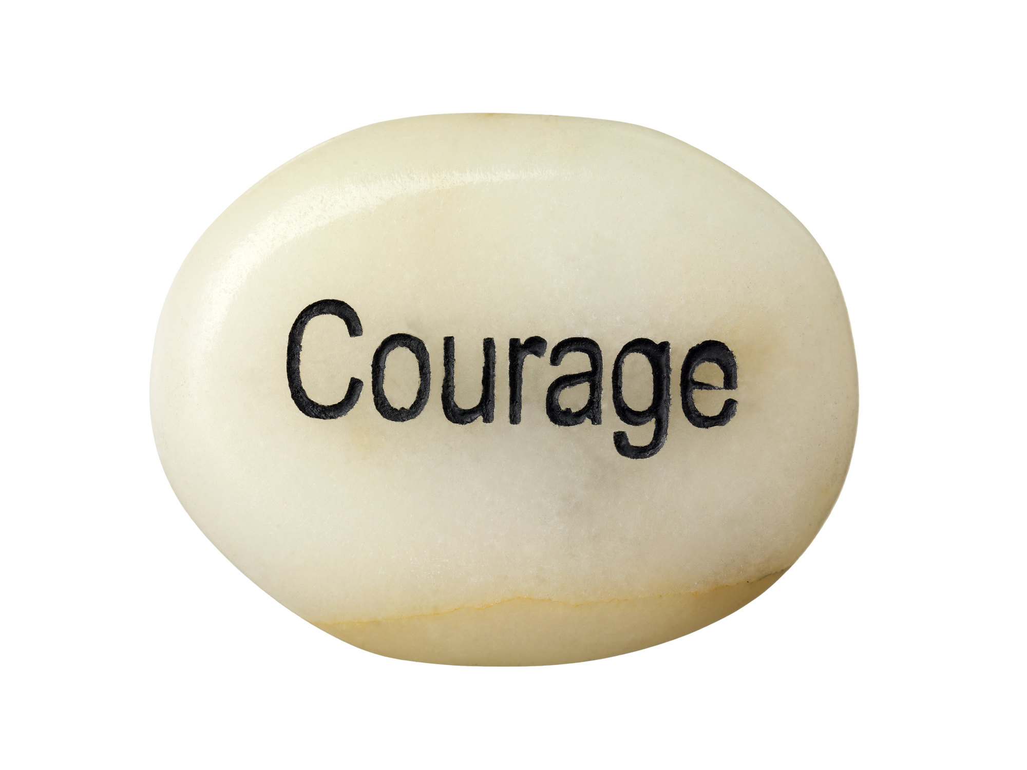 A stone with a courage word isolated on a white background